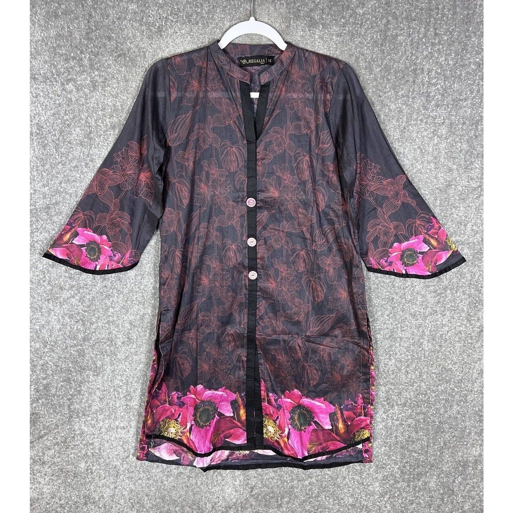 Regalia 3/4 Sleeve Floral Pullover Kimono Coverup Womens Size Medium‎ Black Pink